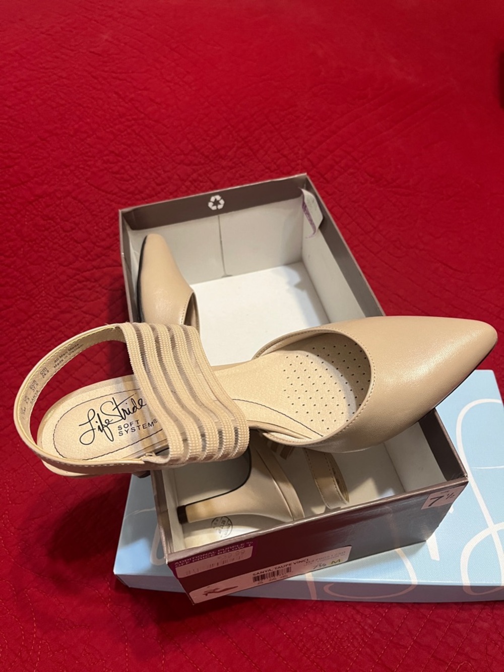Life Stride Beige D'Orsay Pointed Toe Heels with Elastic Straps - Picture 2 of 4